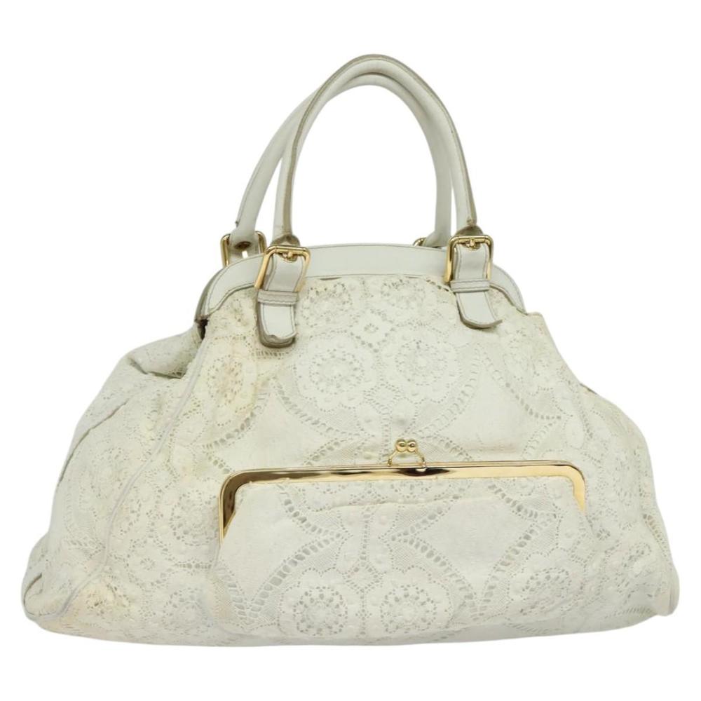 DOLCE&GABBANA Hand Bag Canvas White Auth bs22192